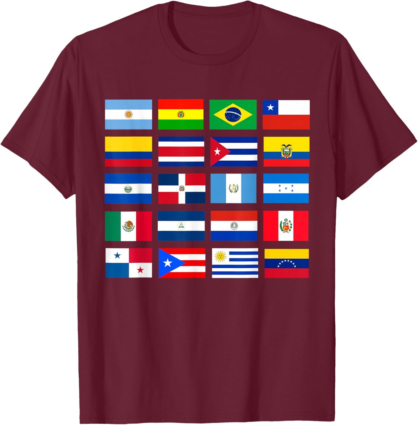 Latin American Flags Hispanic Heritage Month T-Shirt - T-Shirt | Maroon