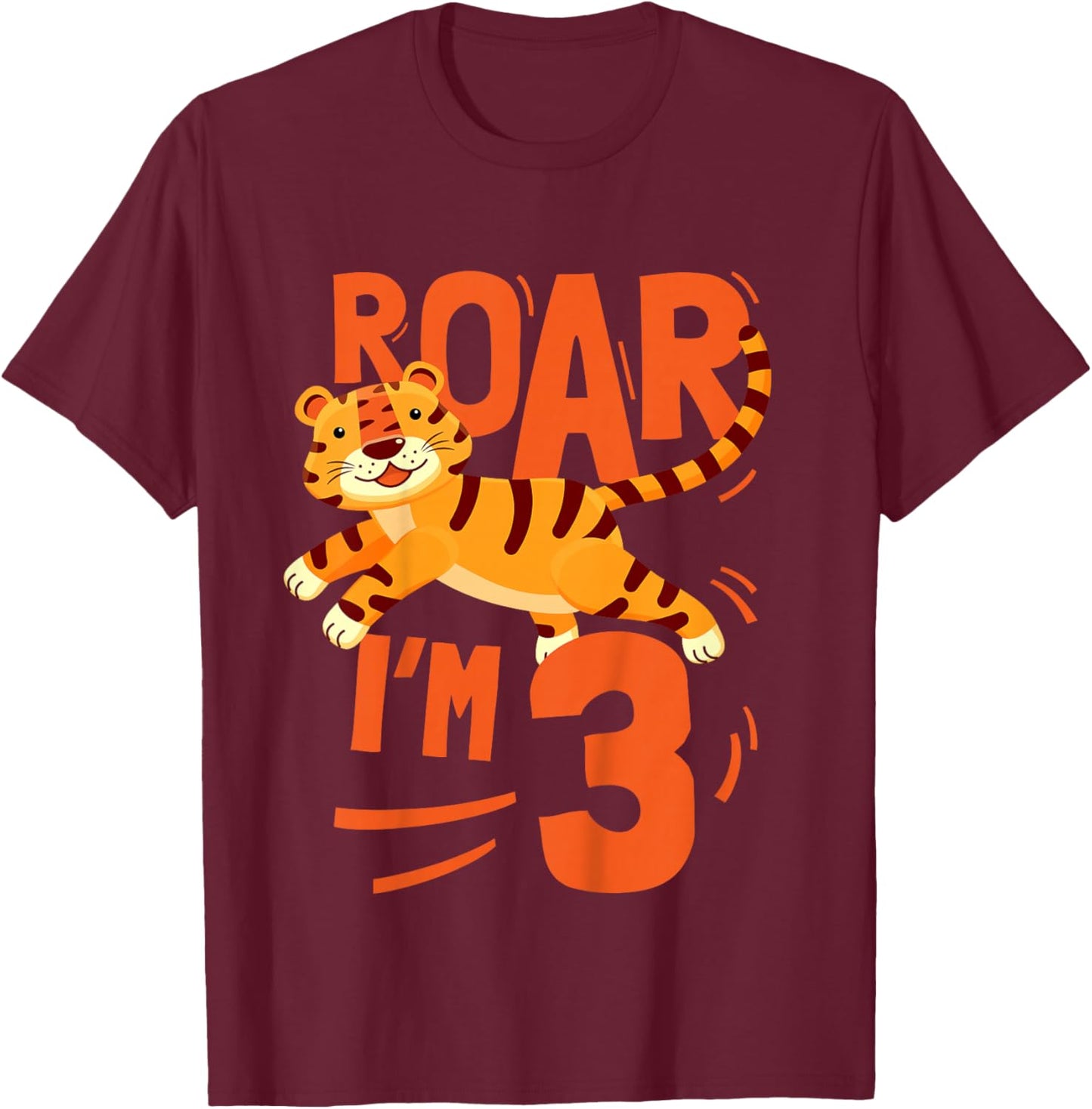 Kids Tiger 3rd Birthday Jungle Party Tiger Age 3 Wild Animal T-Shirt - T-Shirt | Maroon