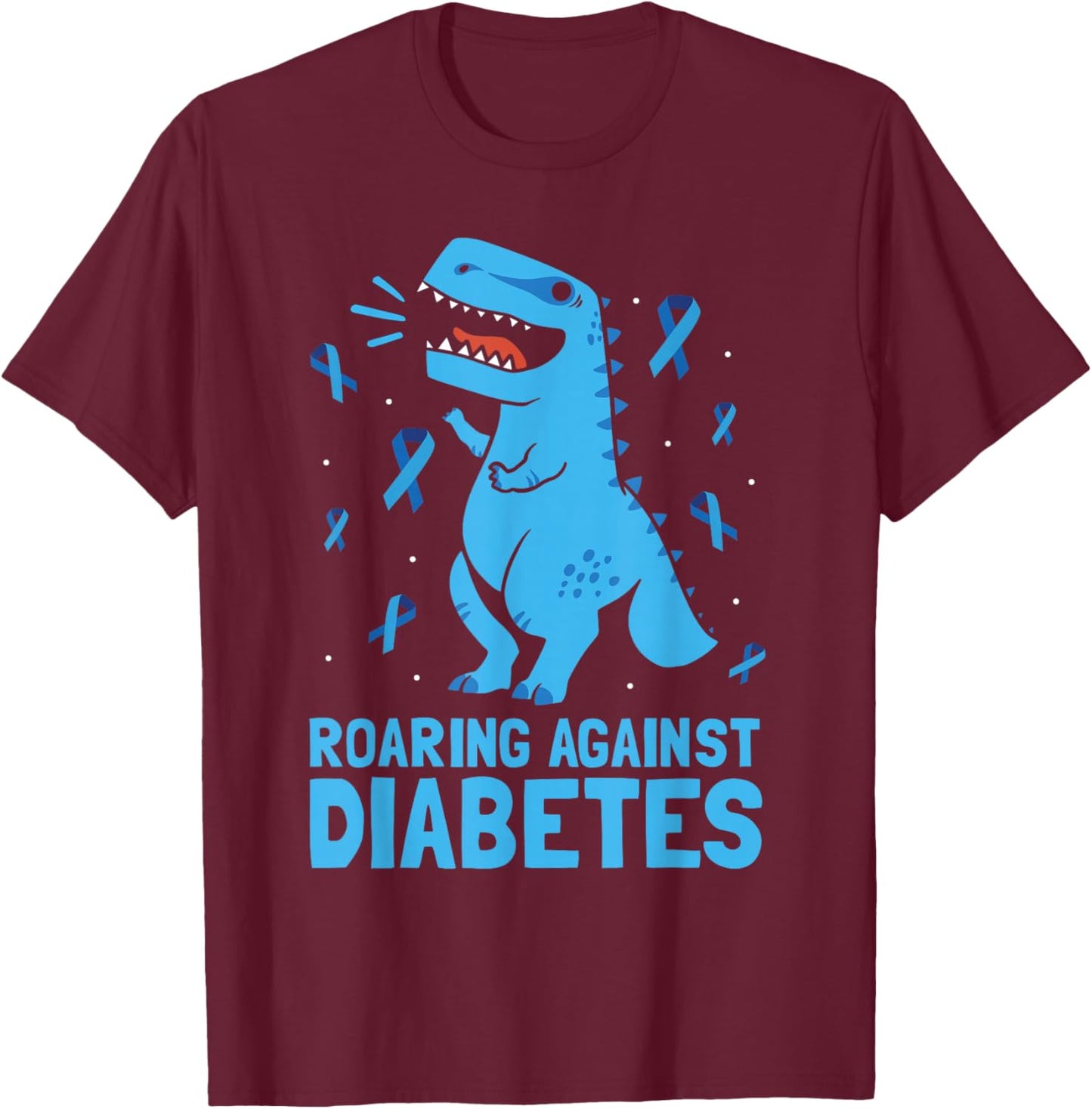 Type 1 Diabetes T1d Kids Toddler Diabetes Awareness Dinosaur T-Shirt - T-Shirt | Maroon