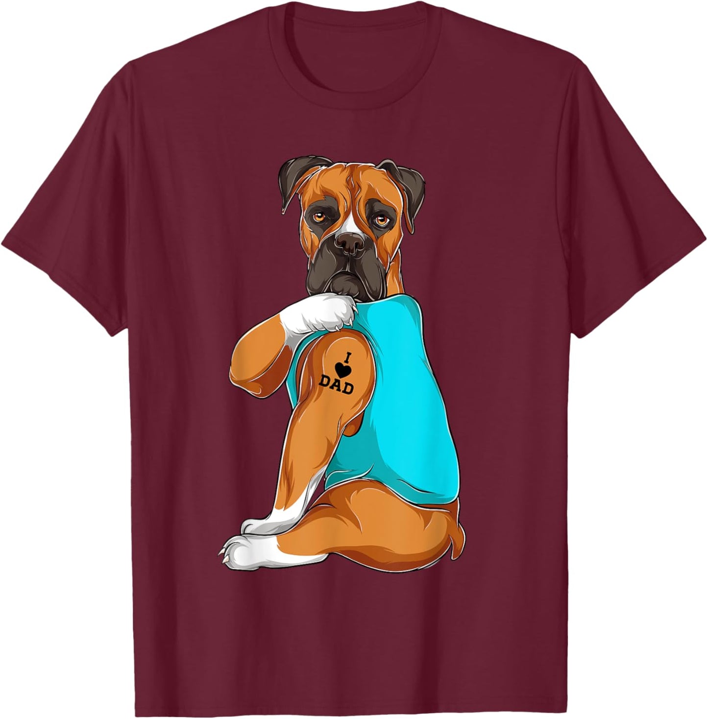 Boxer I Love Dad Tattoo Apparel, Dog Dad Gifts Dads Women T-Shirt - T-Shirt | Maroon