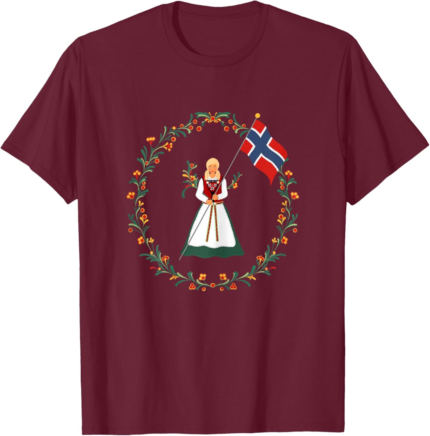 Norway Pride Norwegian Bunad Girl Flag Gift Pride T-Shirt - T-Shirt | Maroon