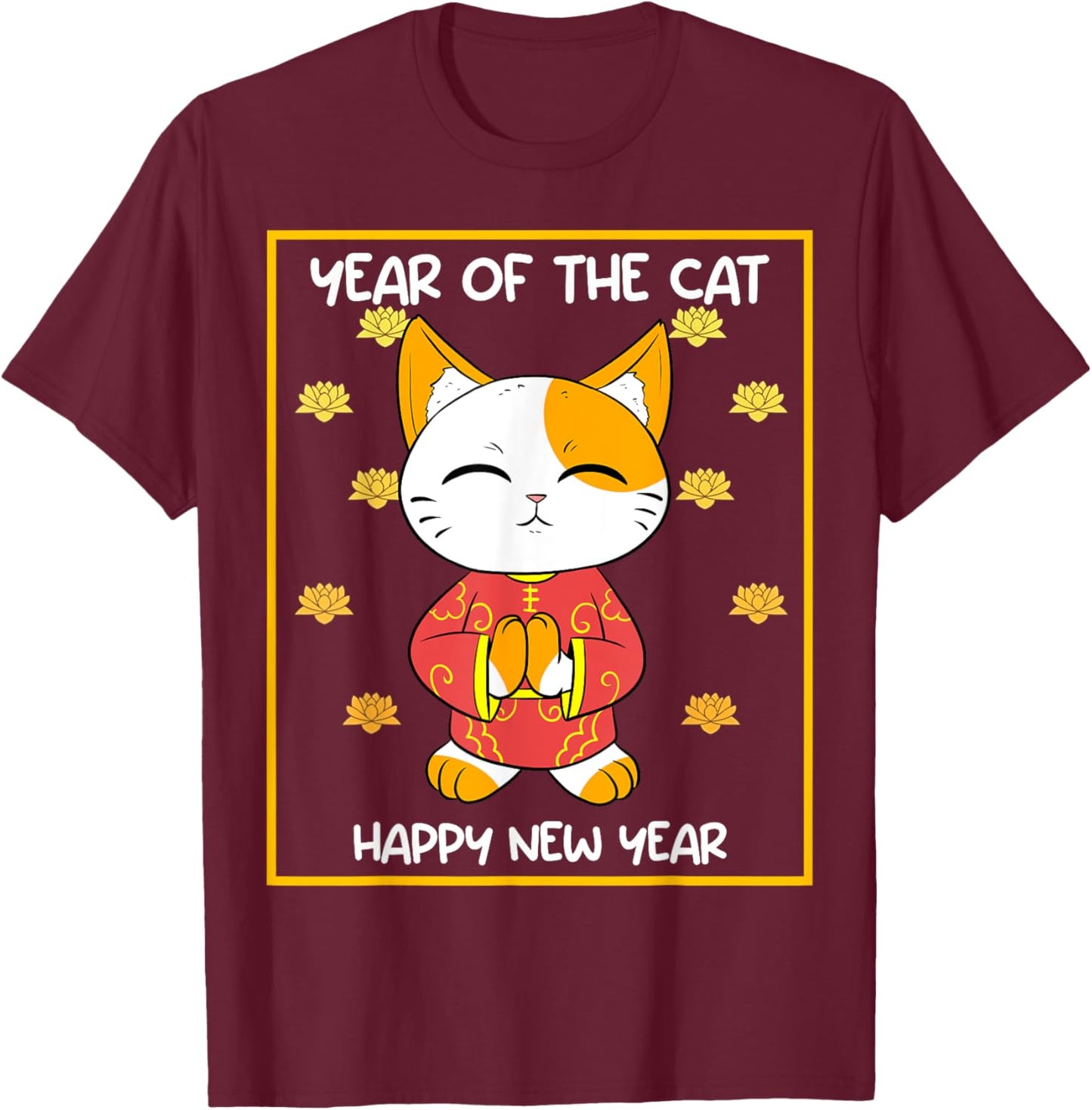 Chinese Vietnamese New Year 12 Zodiacs Calligraphy Cat T-Shirt - T-Shirt | Maroon