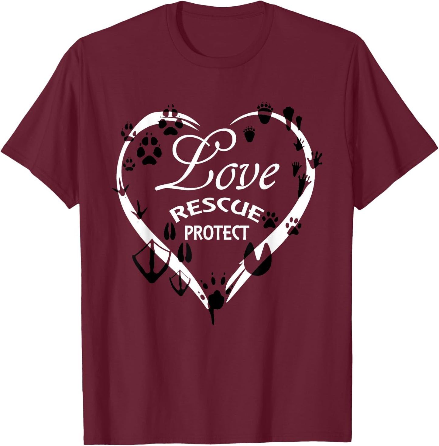 LOVE Rescue Protect Wildlife Save Animals T-Shirt - T-Shirt | Maroon