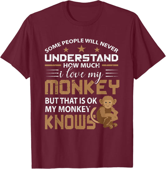 I Love My Monkey Animal Monkey Gift T-Shirt - T-Shirt | Maroon