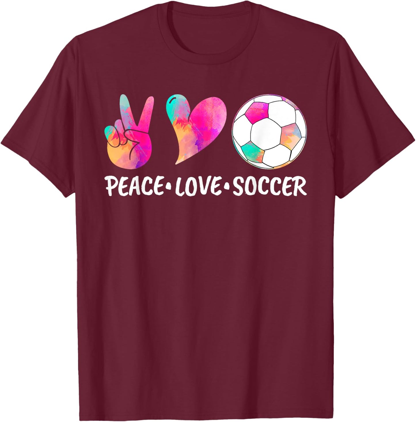 Soccer & Girls, Tie Dye Peace Love Soccer T-Shirt - T-Shirt | Maroon