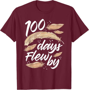 100 Days Of School Flew By Bird Feather 100th Day Cute T-Shirt - T-Shirt | Maroon