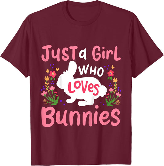 Kids Bunny Rabbit Just A Girl Who Loves Bunnies T-Shirt - T-Shirt | Maroon
