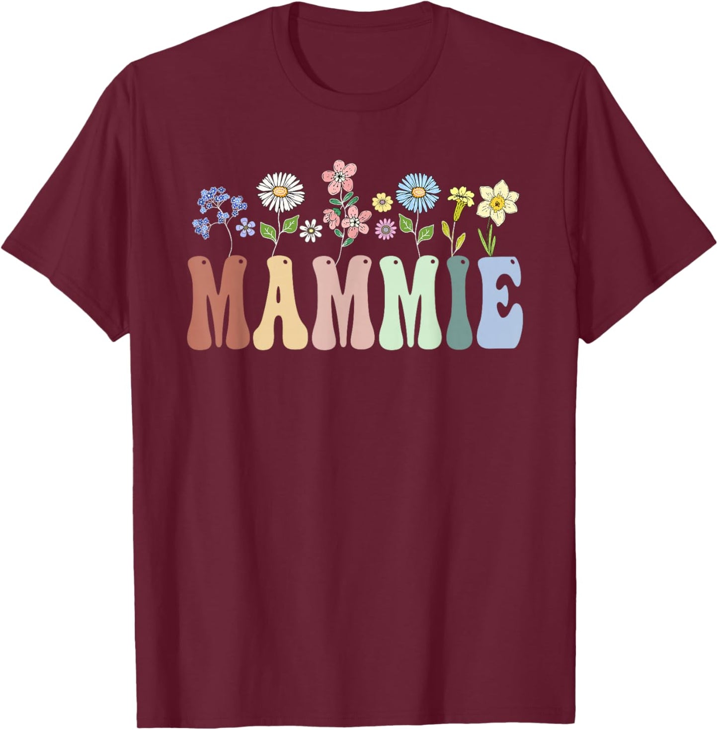 Mammie Gifts Women Wildflower Floral Design Mammie T-Shirt - T-Shirt | Maroon