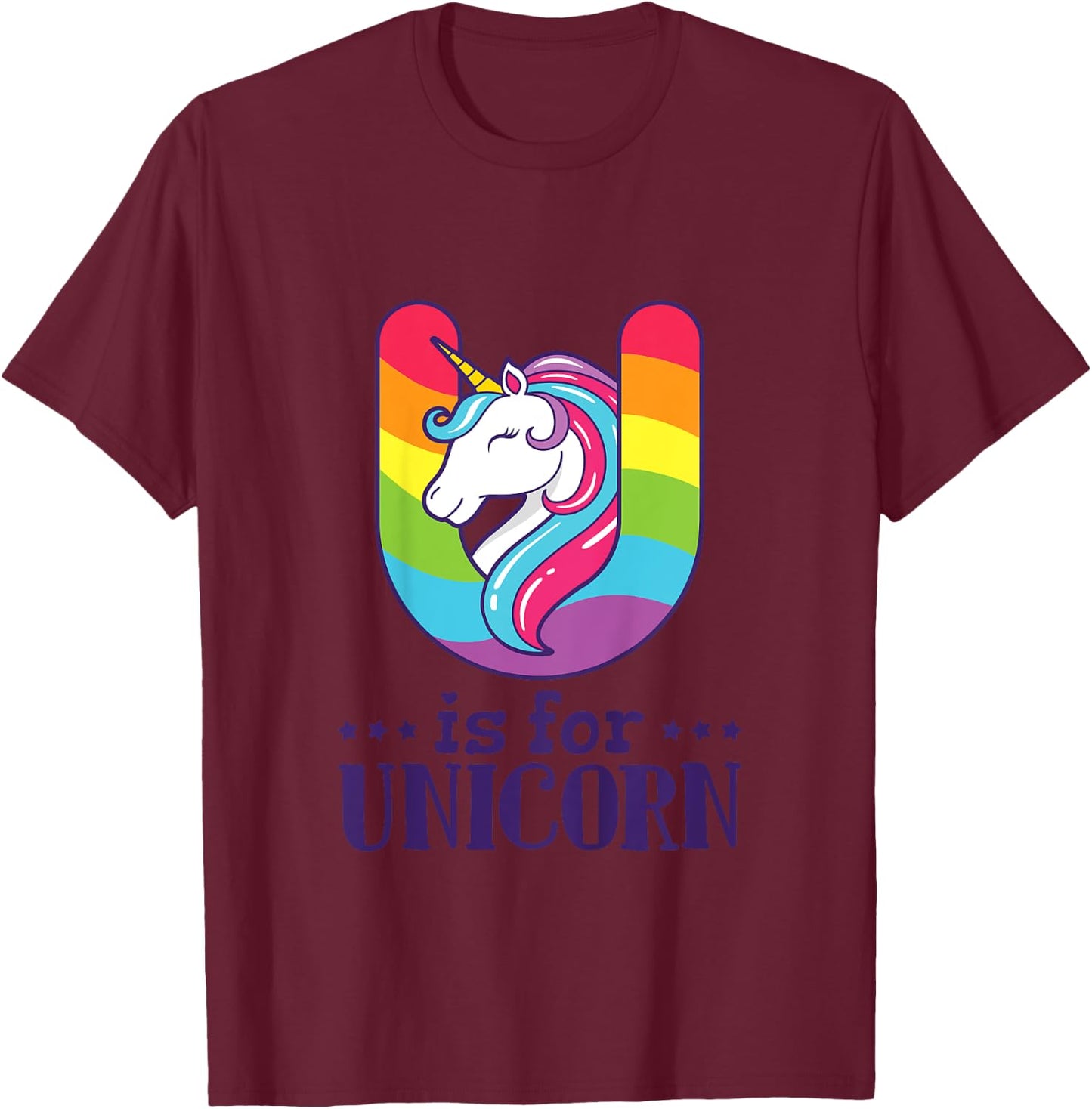 U Is For Unicorn Alphabet T-Shirt - T-Shirt | Maroon