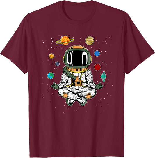 Funny Yoga Meditating Astronaut Yogist Gift Men Women Kids T-Shirt - T-Shirt | Maroon