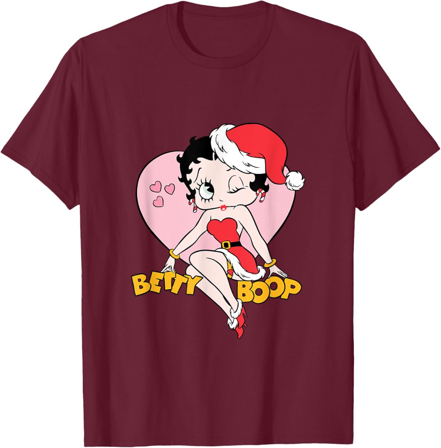 Betty Boop Christmas Heart Wink T-Shirt - T-Shirt | Maroon