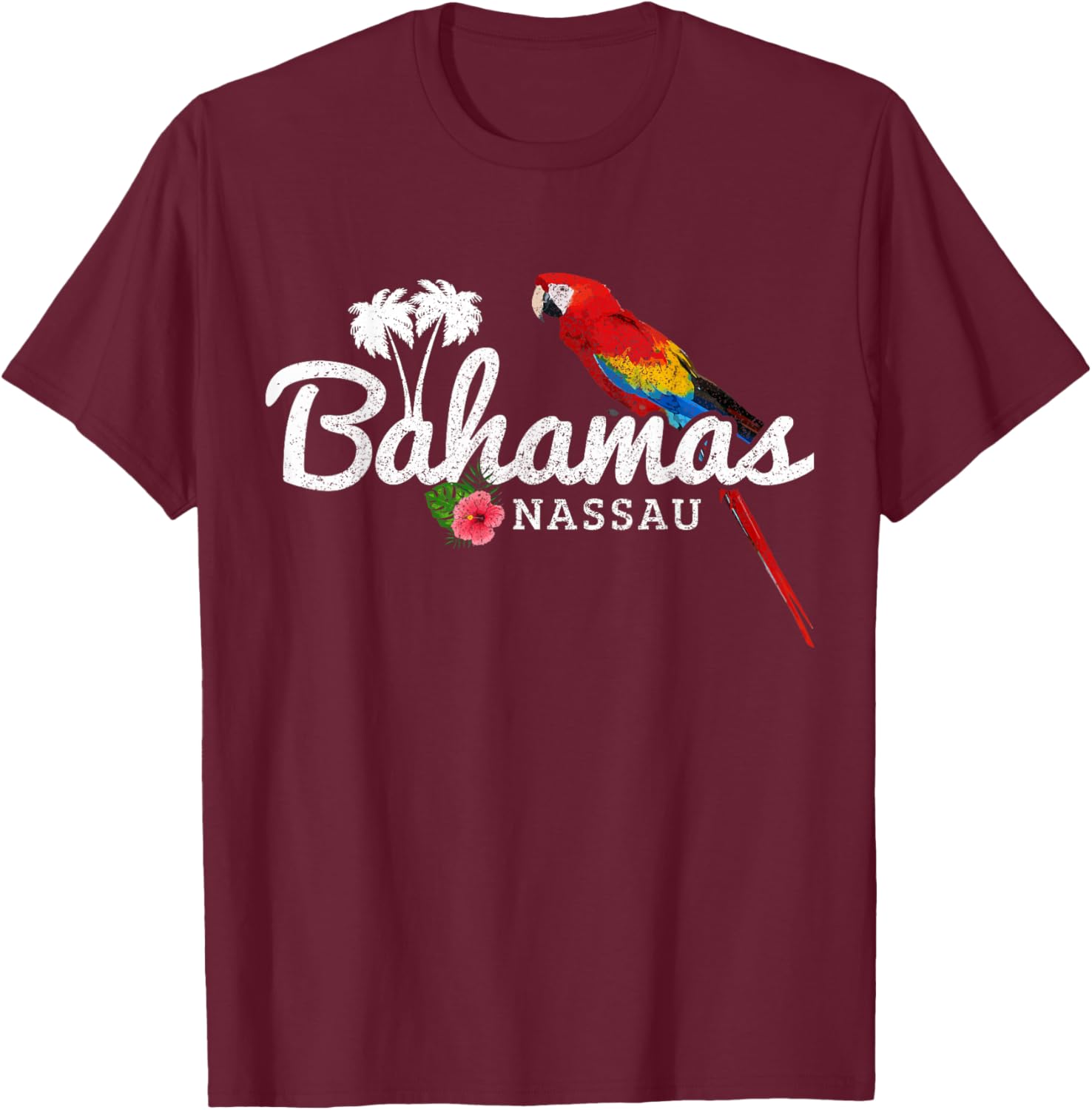 Bahamas Nassau Parrot Tropical Plants Vintage Bahamas T-Shirt - T-Shirt | Maroon