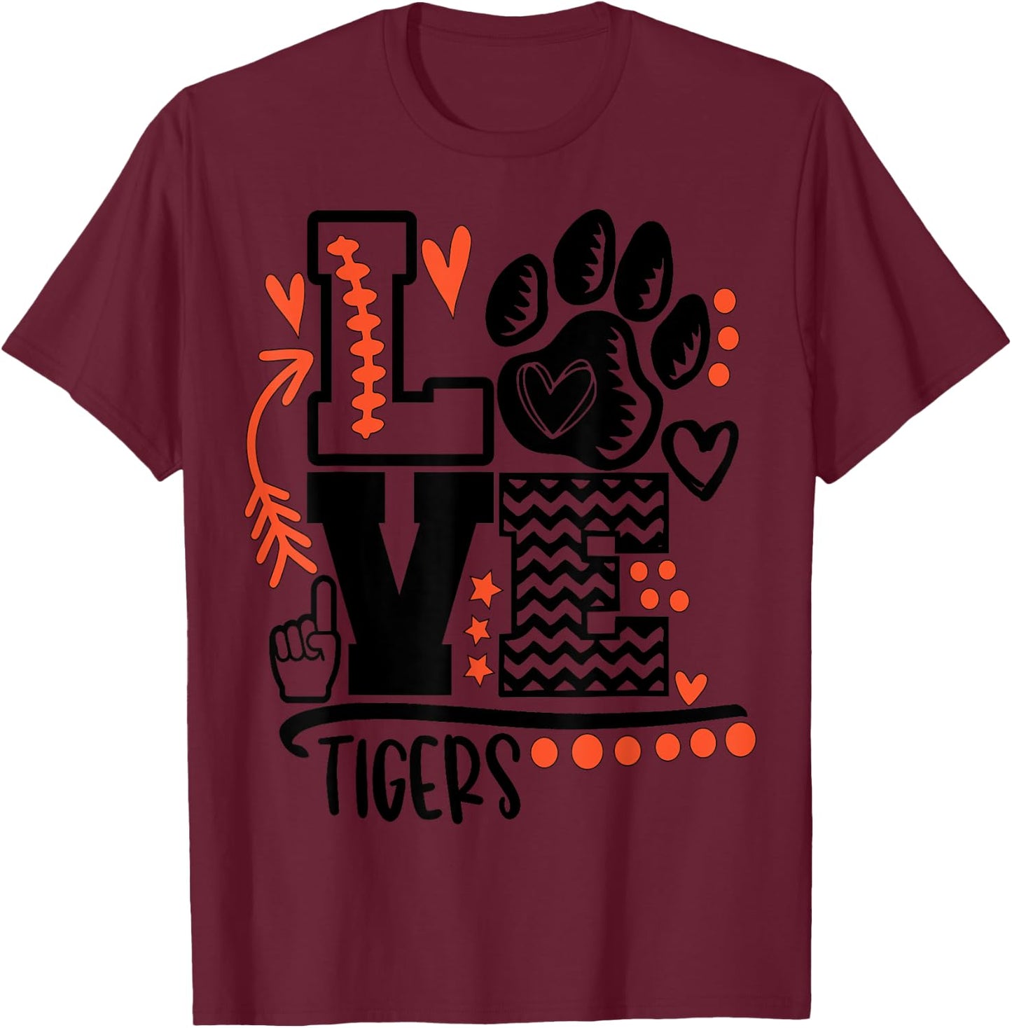 Football tigers paw mom school spirit T-Shirt - T-Shirt | Maroon