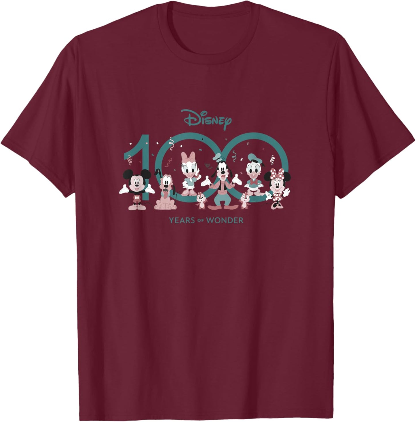 Disney 100 Years of Wonder Mickey & Pals Muted Cute D100 T-Shirt - T-Shirt | Maroon