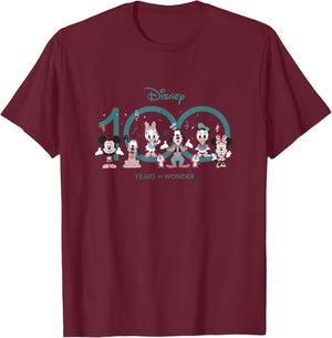 Disney 100 Years of Wonder Mickey & Pals Muted Cute D100 T-Shirt - T-Shirt | Maroon