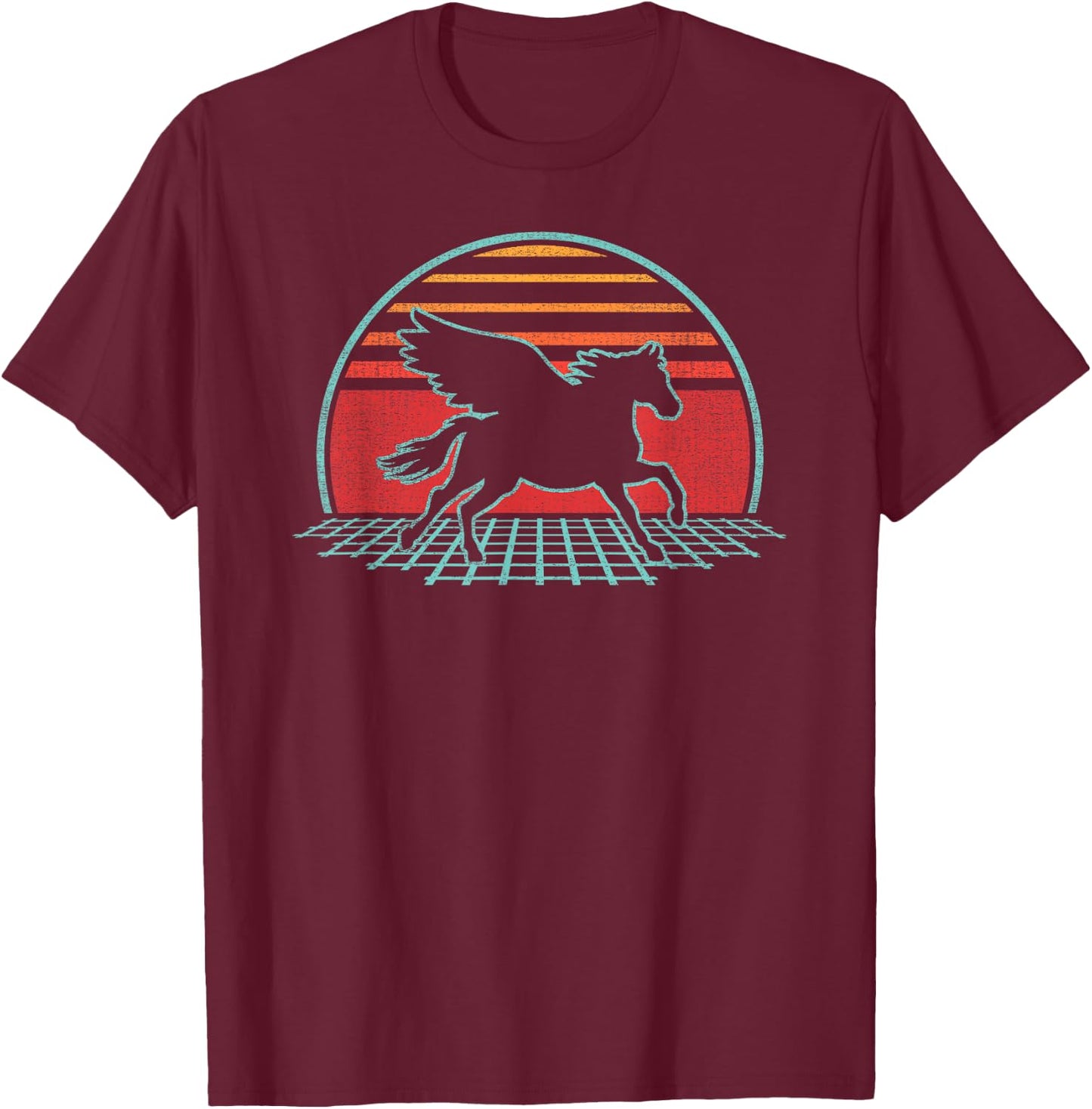 Pegasus Horse Lover Retro Vintage 80s Style Gift T-Shirt - T-Shirt | Maroon