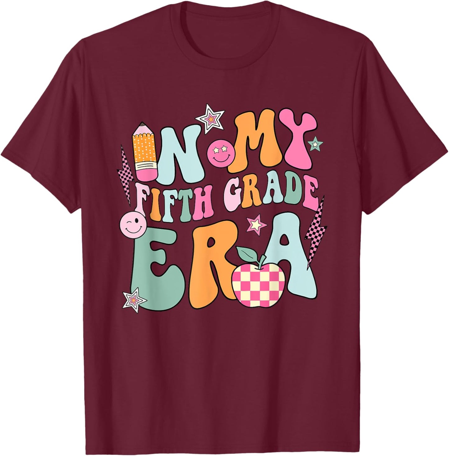 In My Fifth Grade Era Back To School Retro Groovy 5th Grade T-Shirt - T-Shirt | Maroon