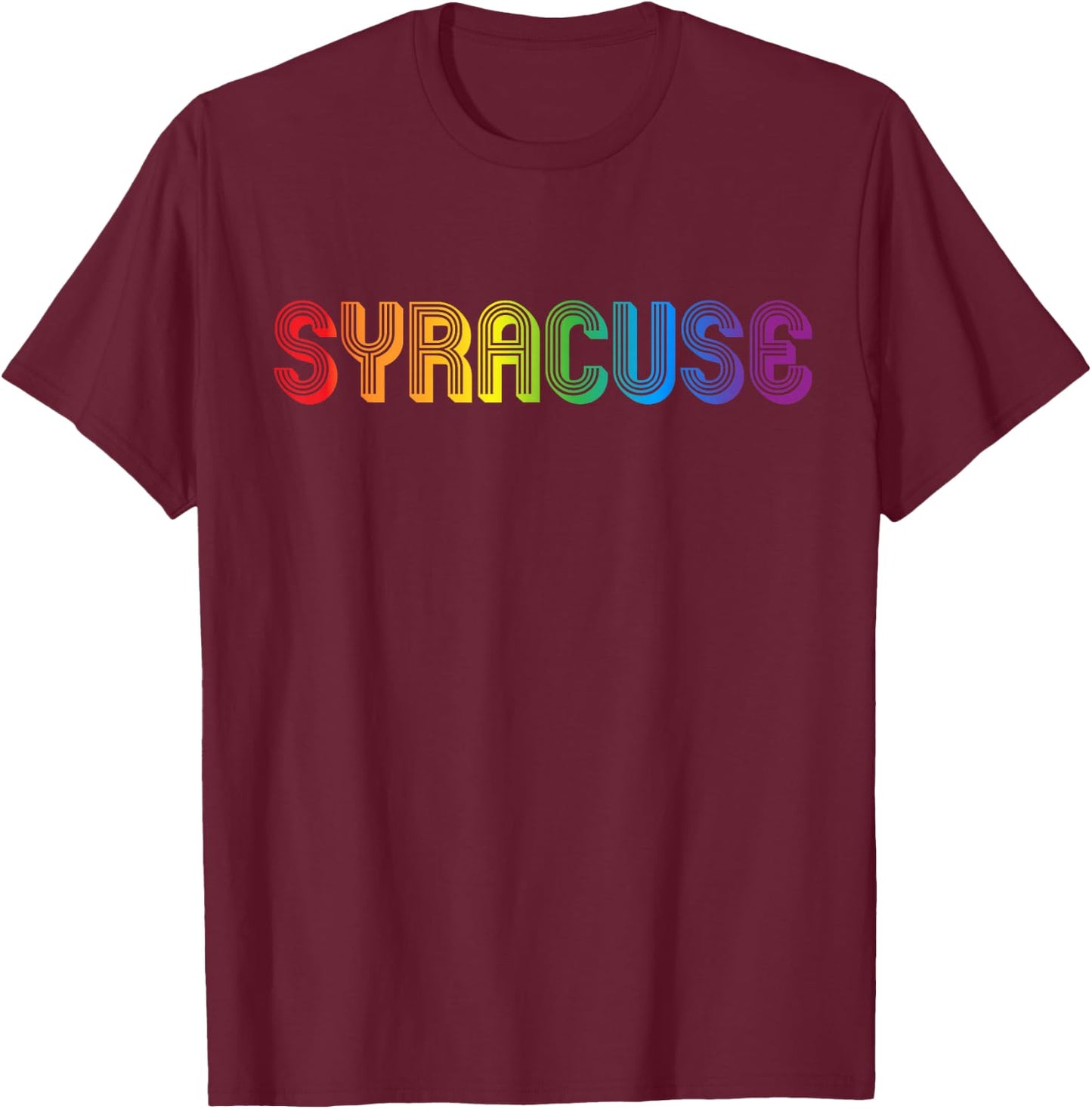 Syracuse City Gay Pride Rainbow Word Design T-Shirt - T-Shirt | Maroon