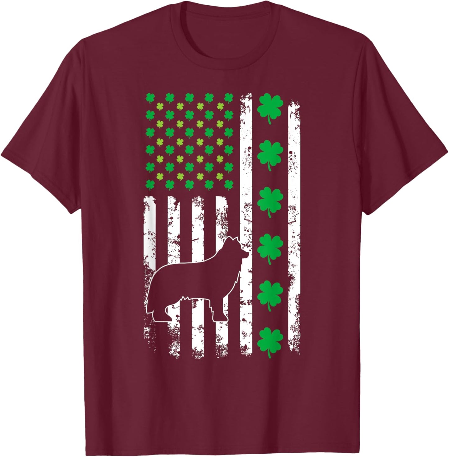 US American Flag Shamrocks Border Collie Lucky Clover Dog T-Shirt - T-Shirt | Maroon