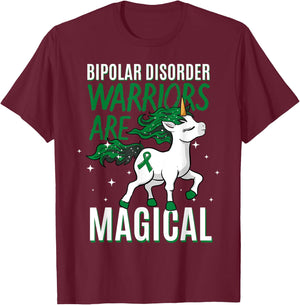 Bipolar Warrior Magical Unicorn Green Ribbon Mental Illness T-Shirt - T-Shirt | Maroon