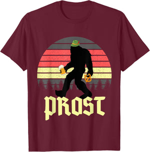 Vintage Funny Bigfoot Drinking Beer German Oktoberfest Prost T-Shirt - T-Shirt | Maroon