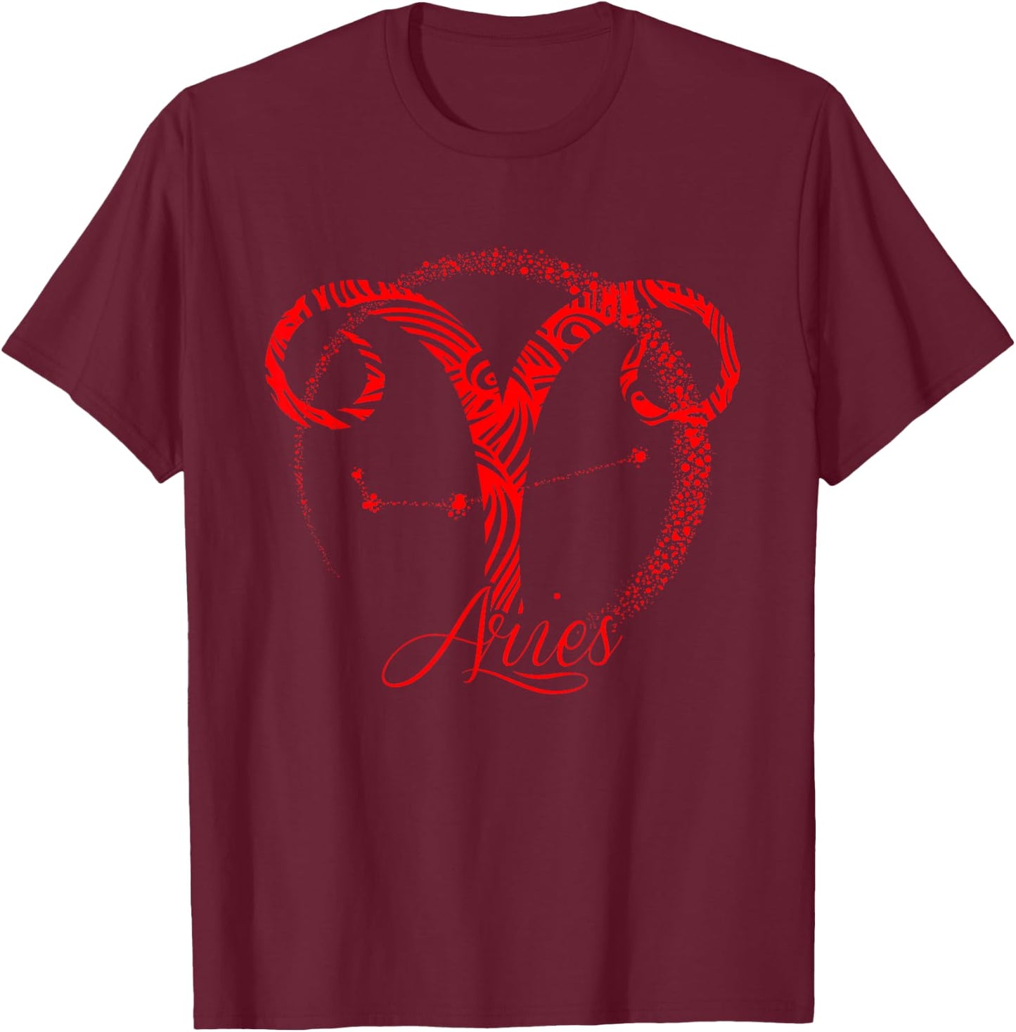 Red Aries Zodiac Sign Birthday Stars March April Horoscope T-Shirt - T-Shirt | Maroon