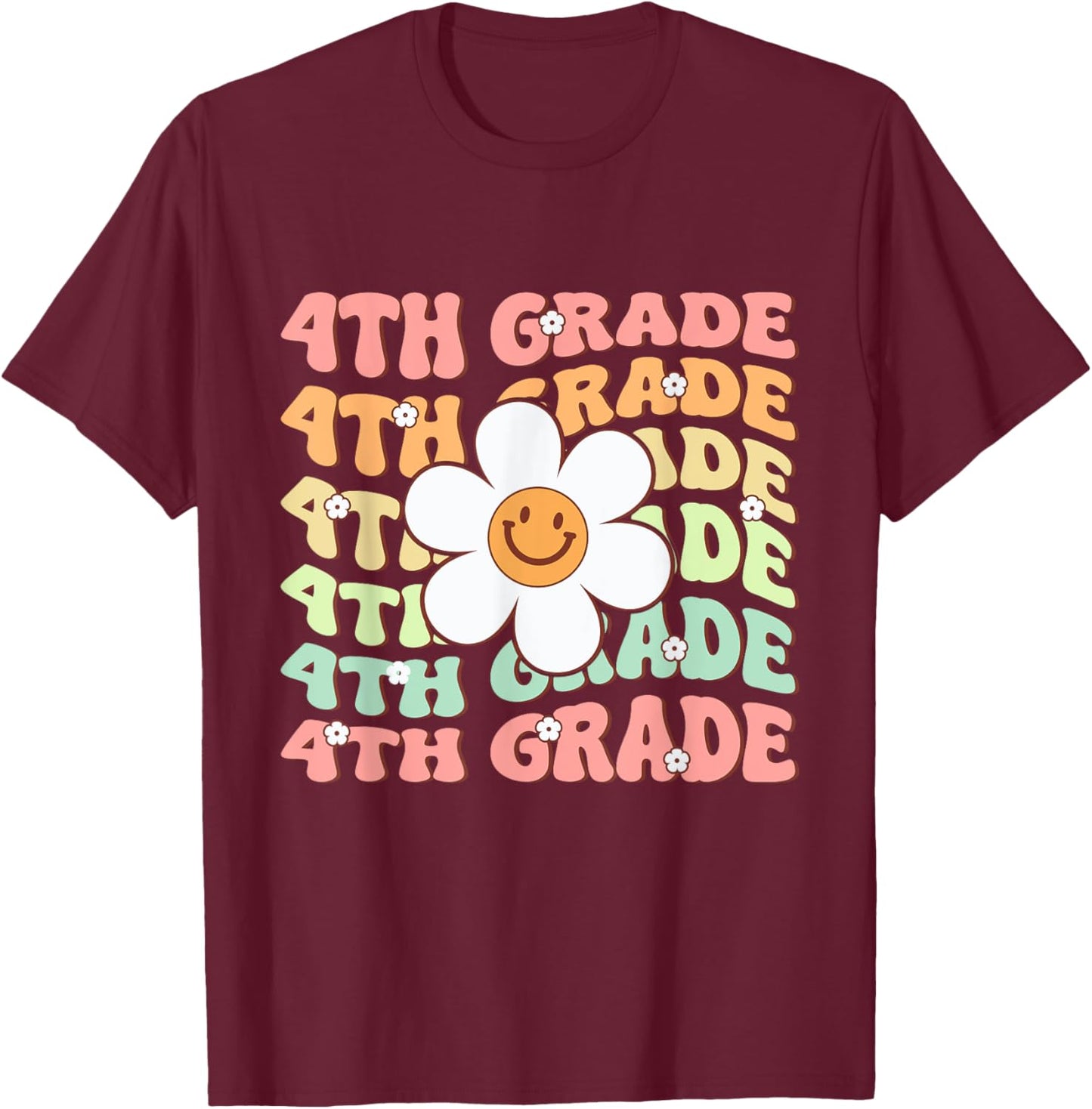 Groovy 4th Grade Back to School First Day of Fourth Grade T-Shirt - T-Shirt | Maroon