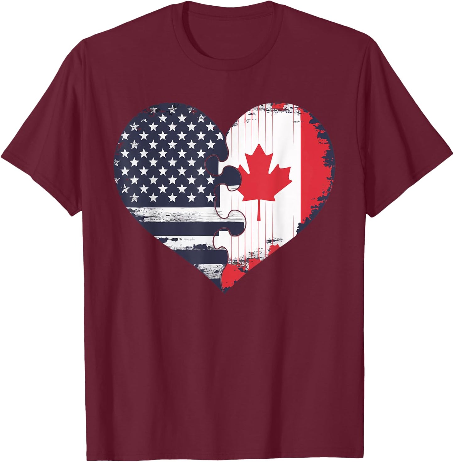 Half American Half Canadian USA Flag Canada America T-Shirt - T-Shirt | Maroon