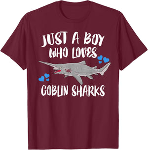 Just A Boy Who Loves Goblin Sharks T-Shirt - T-Shirt | Maroon