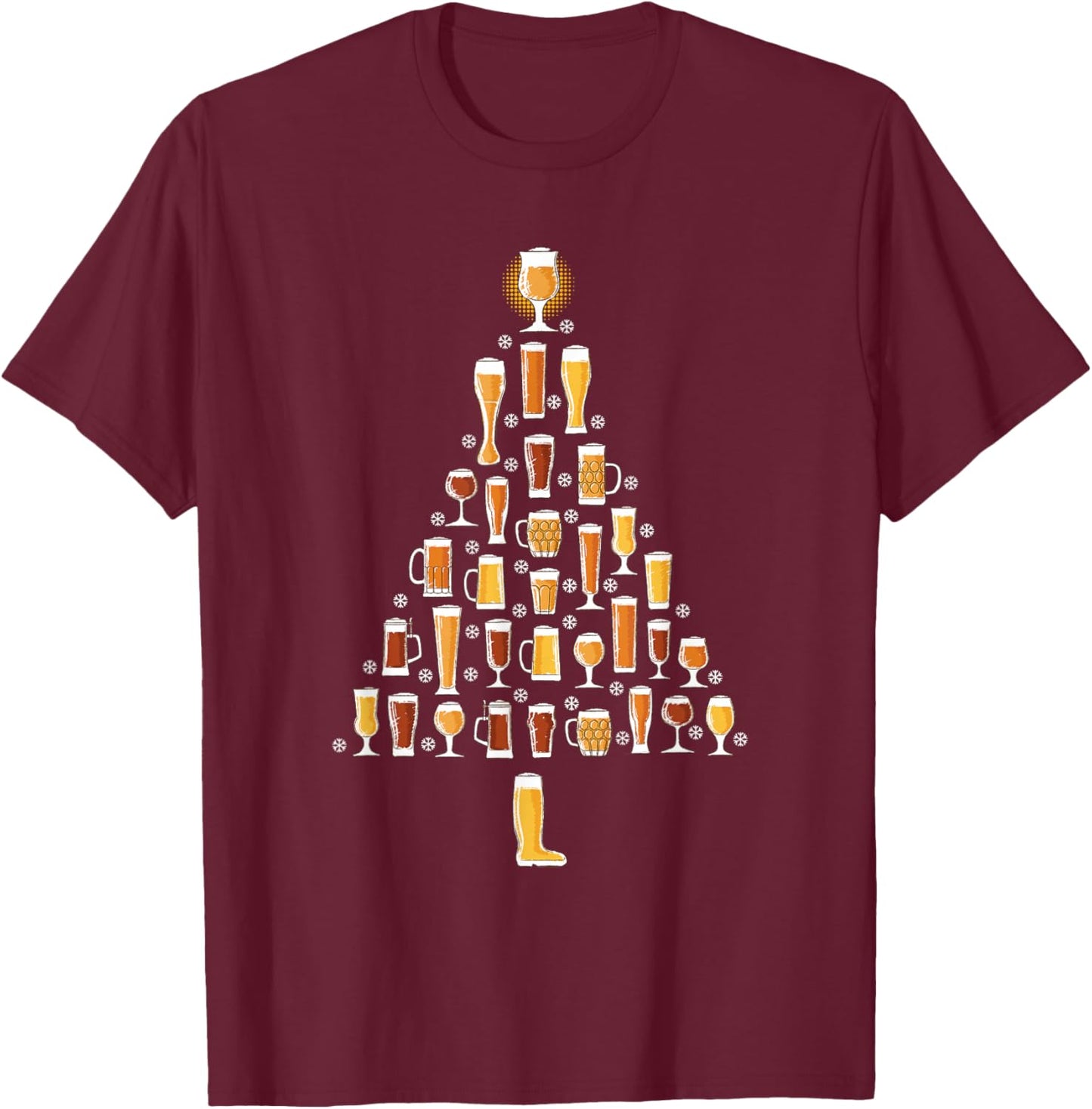 Beer Christmas Tree Men Women Beer Ugly Christmas T-Shirt - T-Shirt | Maroon