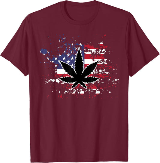 Weed American Flag 4th Of July Marjuana Patriotic Stoner Men T-Shirt - T-Shirt | Maroon