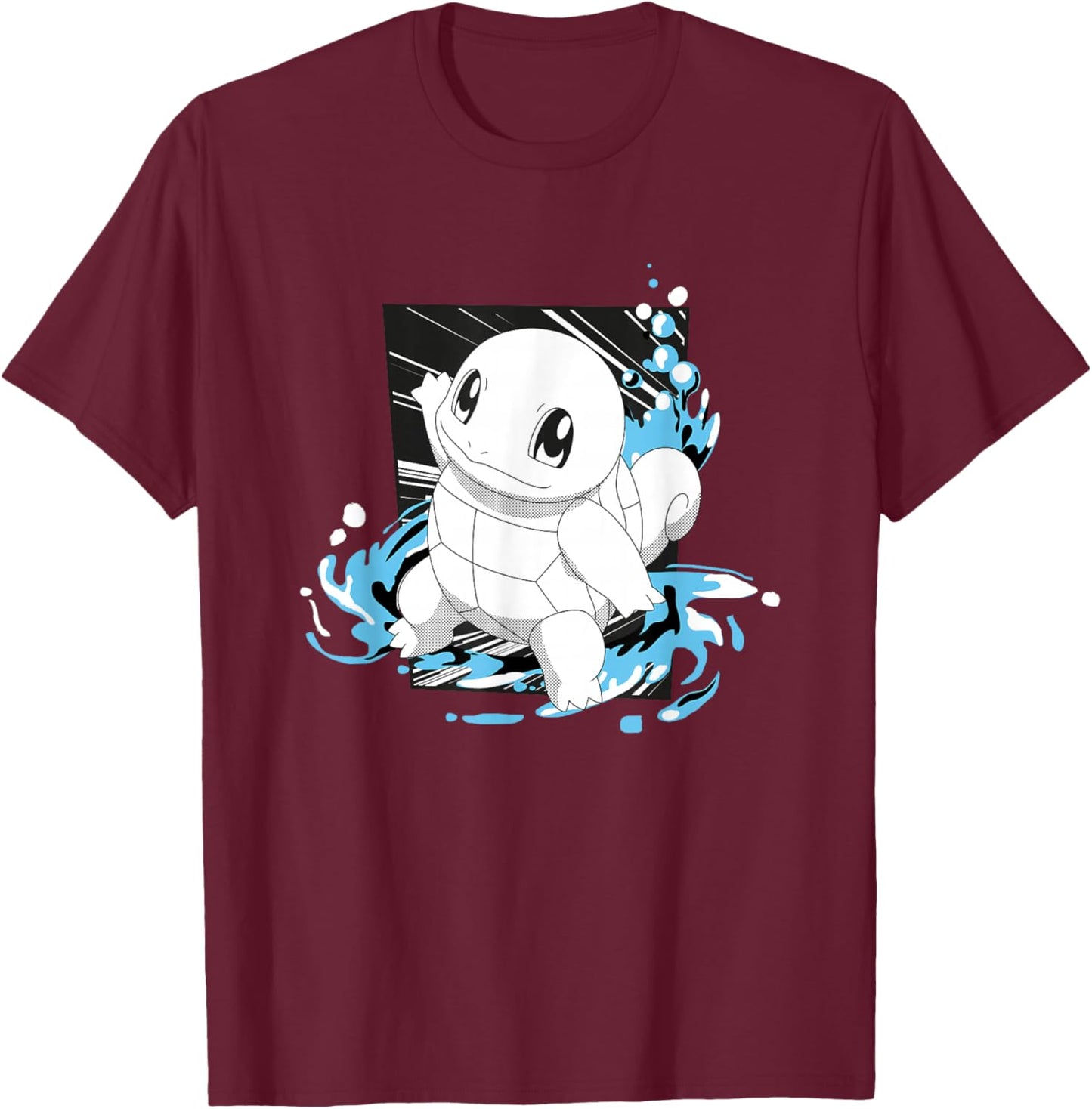 Pokémon Squirtle Splashing Water Manga Panel T-Shirt - T-Shirt | Maroon