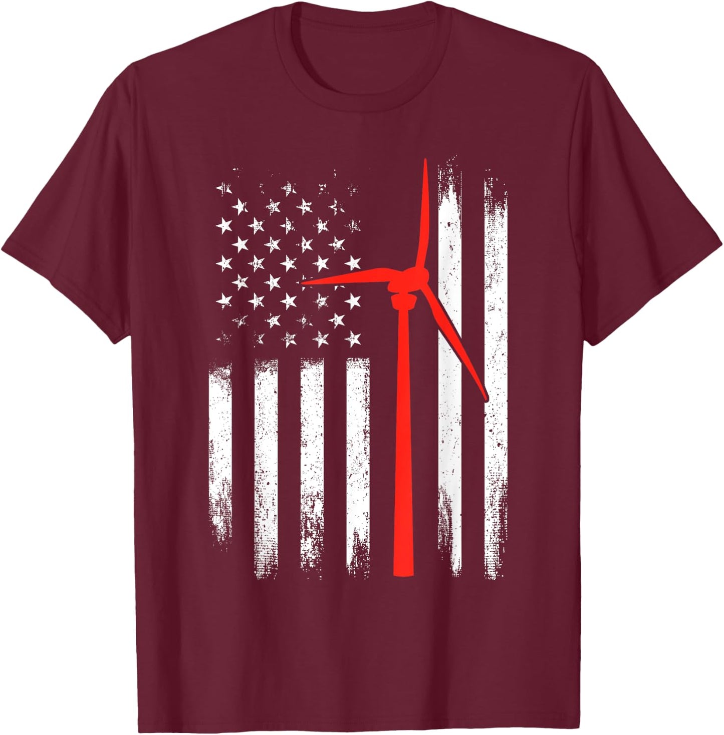 Wind Turbine Technician Shirt American Flag Gifts T-Shirt - T-Shirt | Maroon