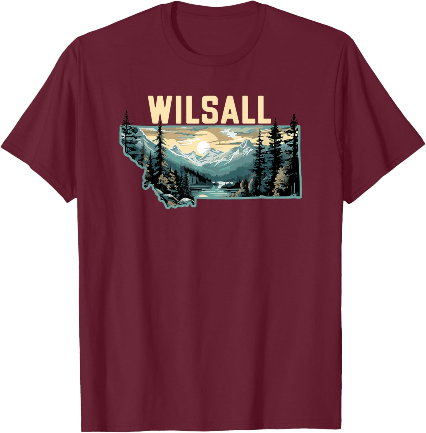 Wilsall Montana Outdoor Art Retro Hiking T-Shirt - T-Shirt | Maroon
