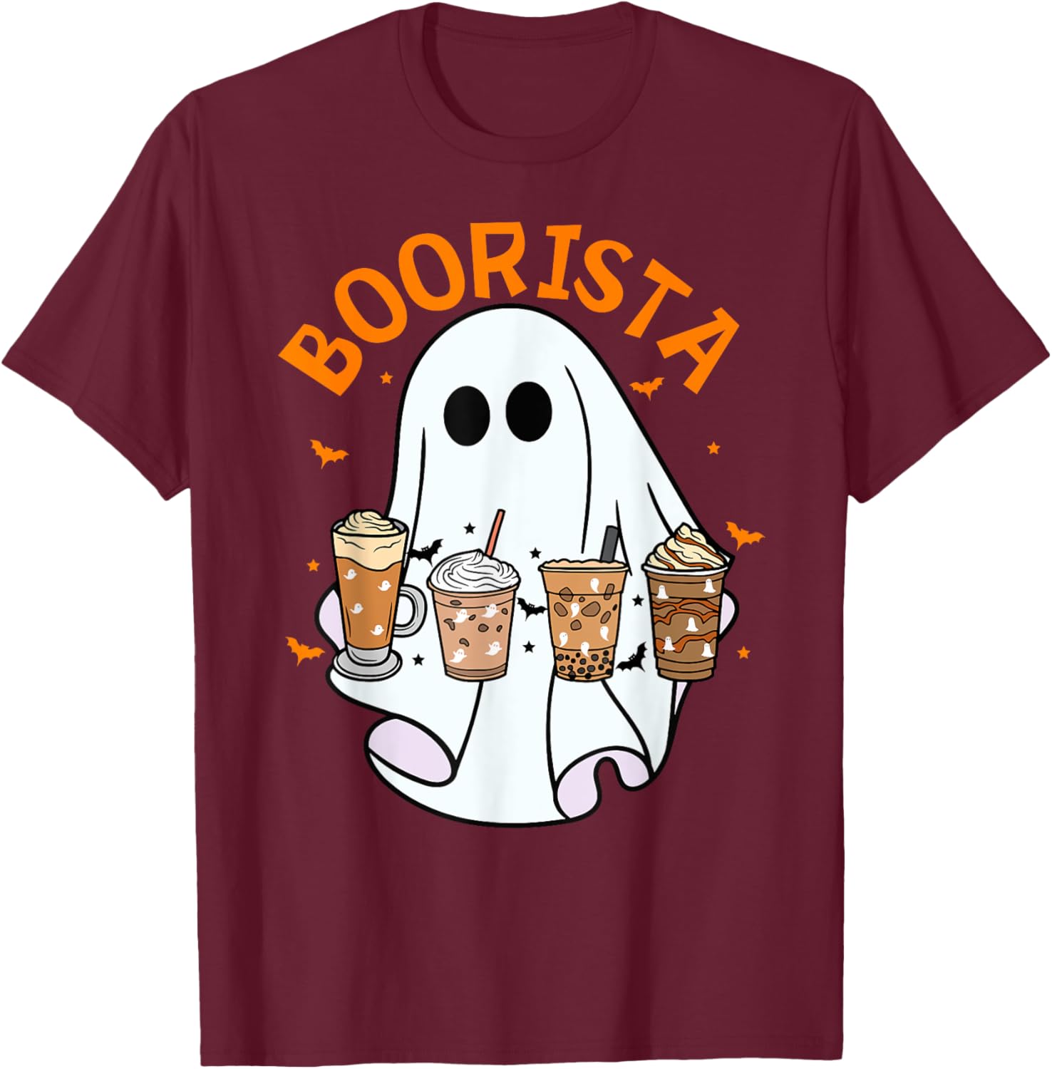 Boorista Barista Ghost Coffee Halloween Spooky Season Funny T-Shirt - T-Shirt | Maroon