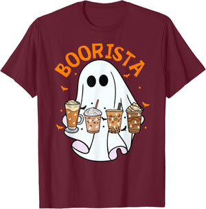 Boorista Barista Ghost Coffee Halloween Spooky Season Funny T-Shirt - T-Shirt | Maroon