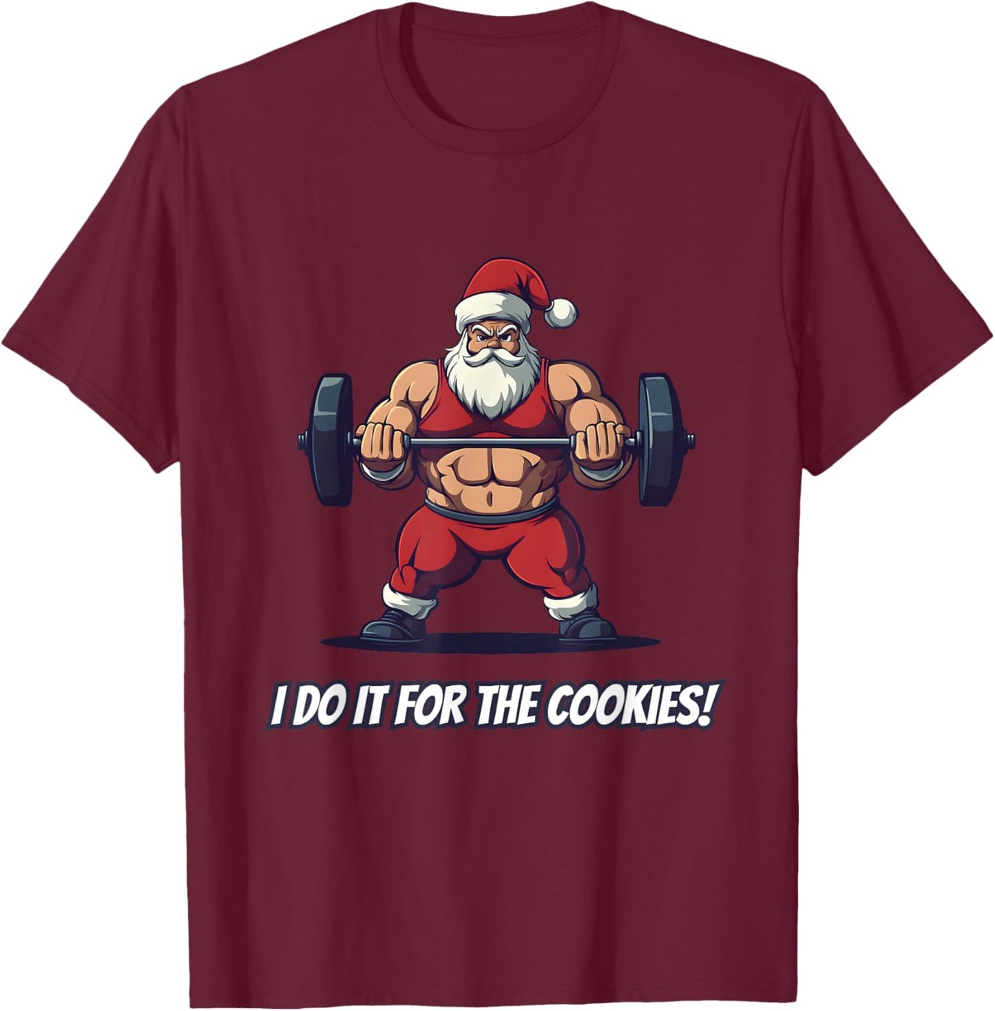 Santa Fitness Weightlifting Christmas Gym Cookies T-Shirt - T-Shirt | Maroon