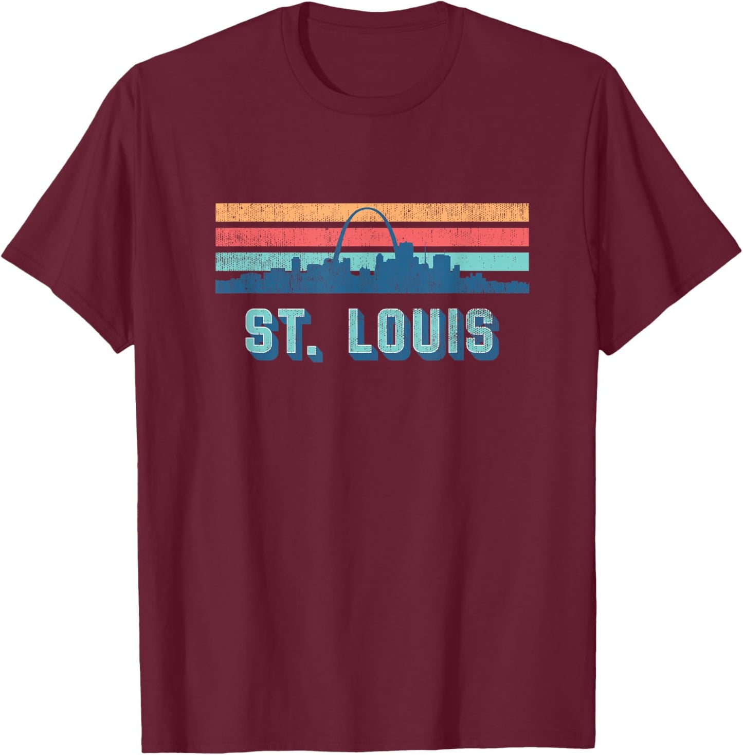 Retro STL, Retro Vintage Sunset St. Louis, Missouri STL 314 T-Shirt - T-Shirt | Maroon