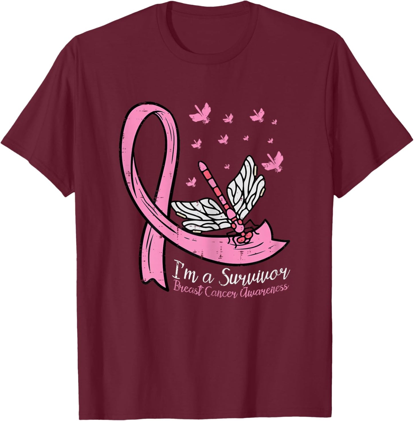 Breast Cancer Ribbon Dragonfly Im Survivor Awareness Women T-Shirt - T-Shirt | Maroon