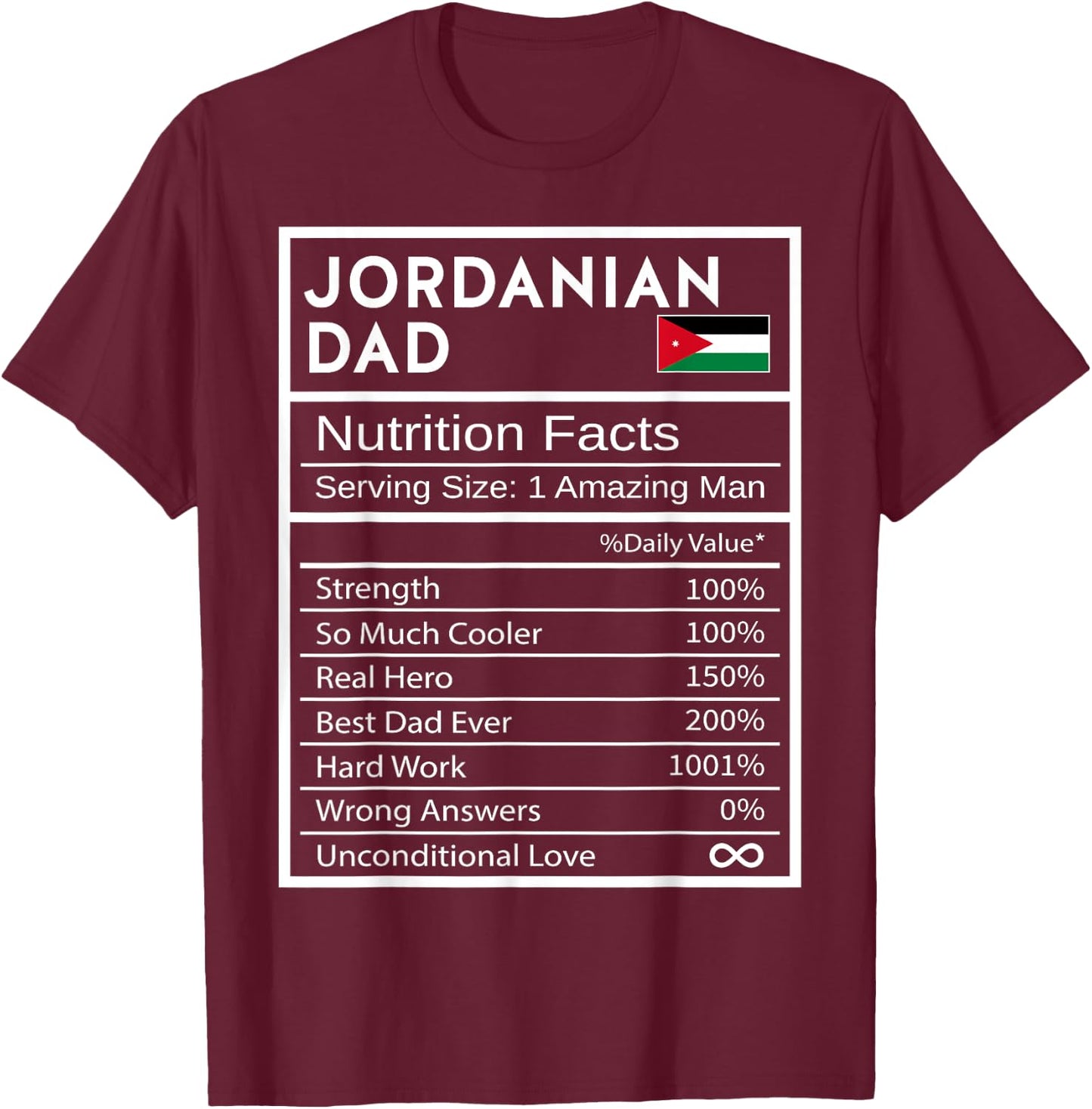 Jordanian Dad Nutrition Facts National Pride Gift Dad T-Shirt - T-Shirt | Maroon