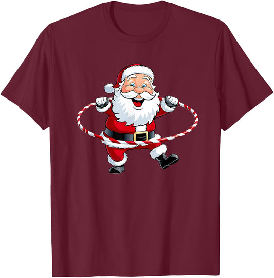 Funny Santa Claus Hula Hooping Exercise Merry Christmas Xmas T-Shirt - T-Shirt | Maroon