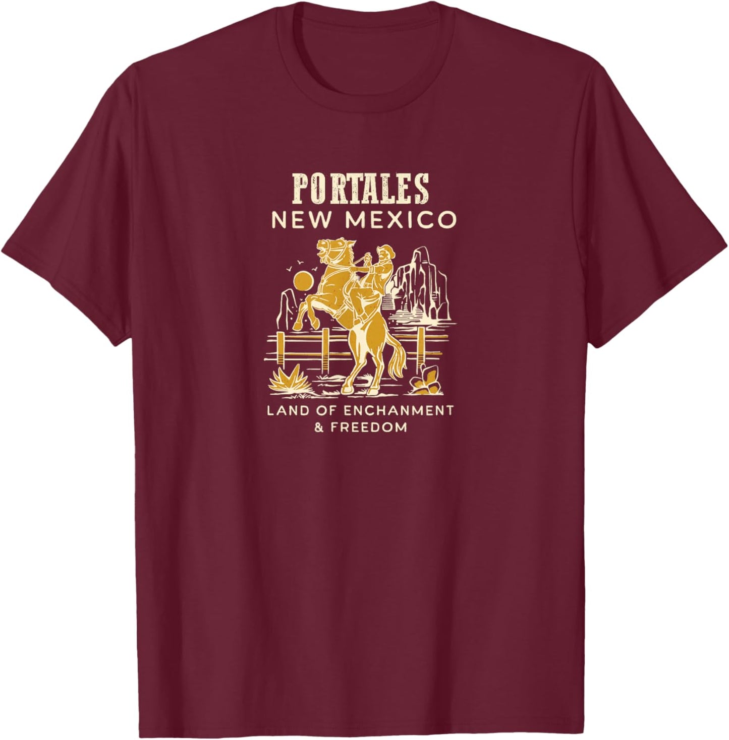 Retro New Mexico Hometown: Portales, New Mexico T-Shirt - T-Shirt | Maroon