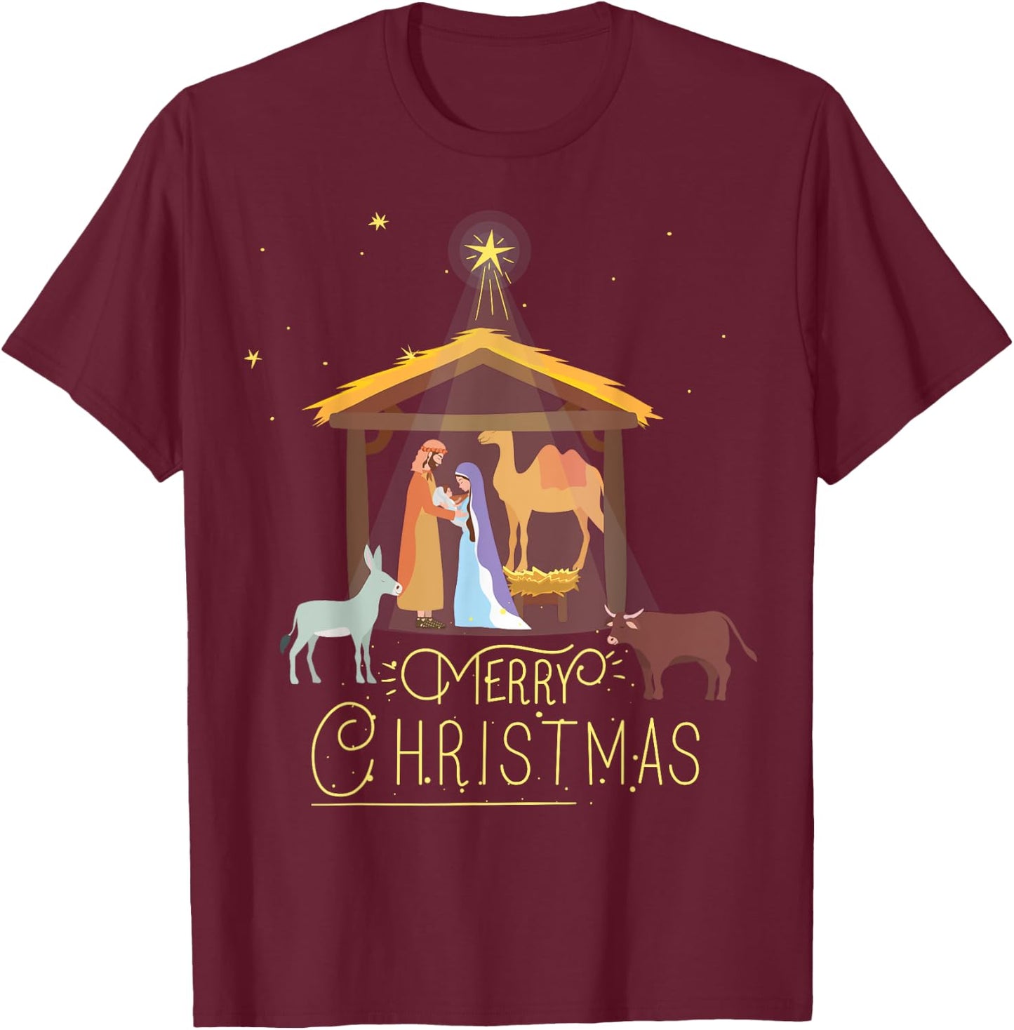 Merry Christmas - Nativity Scene North Star - Baby Jesus Short Sleeve T-Shirt - T-Shirt | Maroon