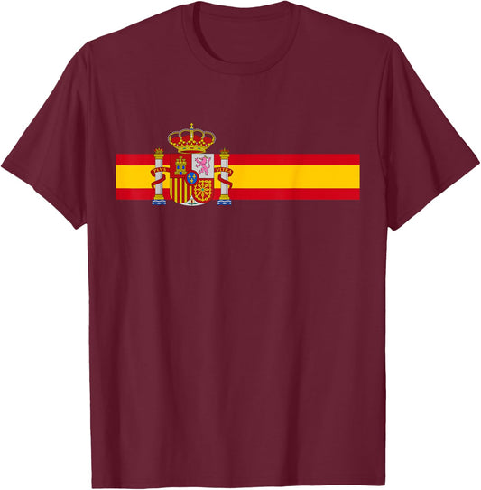 Spain National Flag Espana Color Band Madrid Barcelona T-Shirt - T-Shirt | Maroon