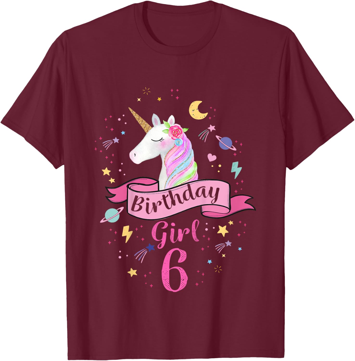 Kids 6th Birthday Girl Unicorn 6 Year Old Birthday Girl T-Shirt - T-Shirt | Maroon