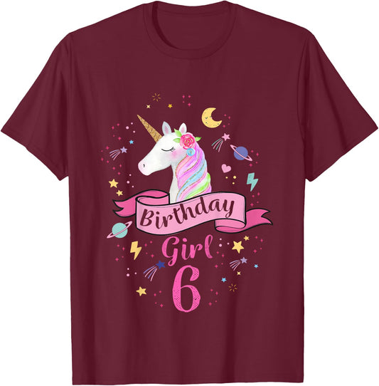 Kids 6th Birthday Girl Unicorn 6 Year Old Birthday Girl T-Shirt - T-Shirt | Maroon