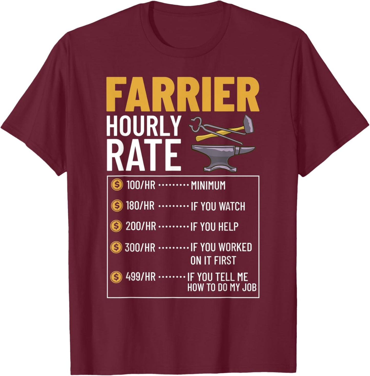 Farrier Horseshoe Hoof Tools Hammer Trimming T-Shirt - T-Shirt | Maroon