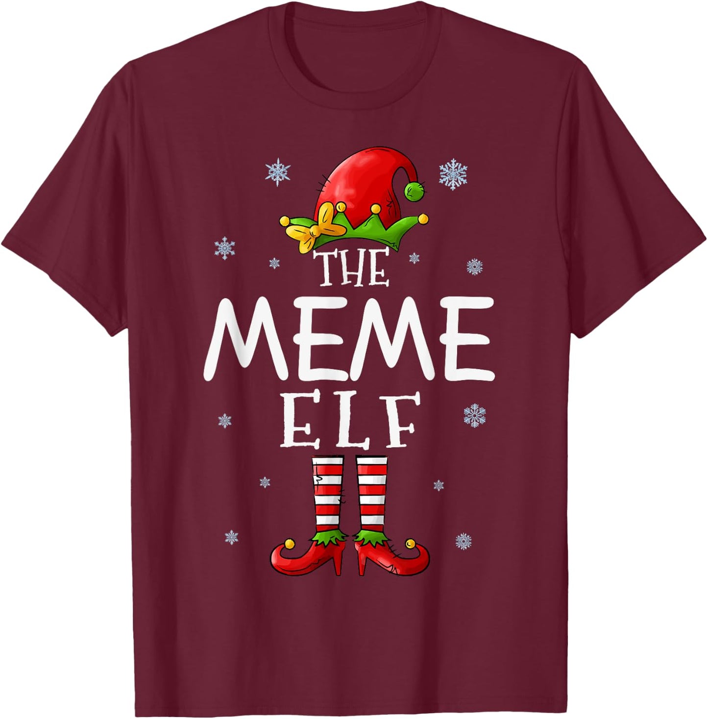 The Meme Elf Funny Grandma Xmas Groupe Matching Christmas T-Shirt - T-Shirt | Maroon