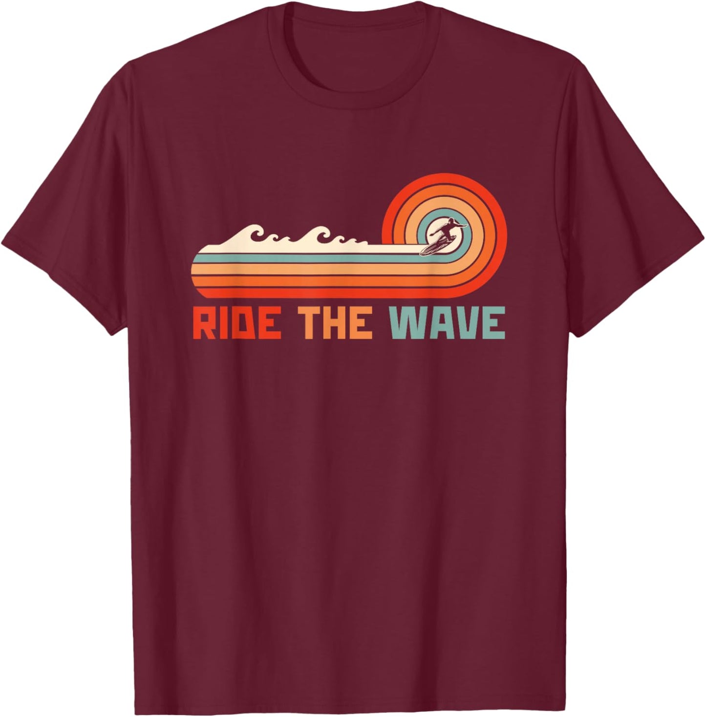 Ride The Wave Retro Surfer Surfing T-Shirt - T-Shirt | Maroon