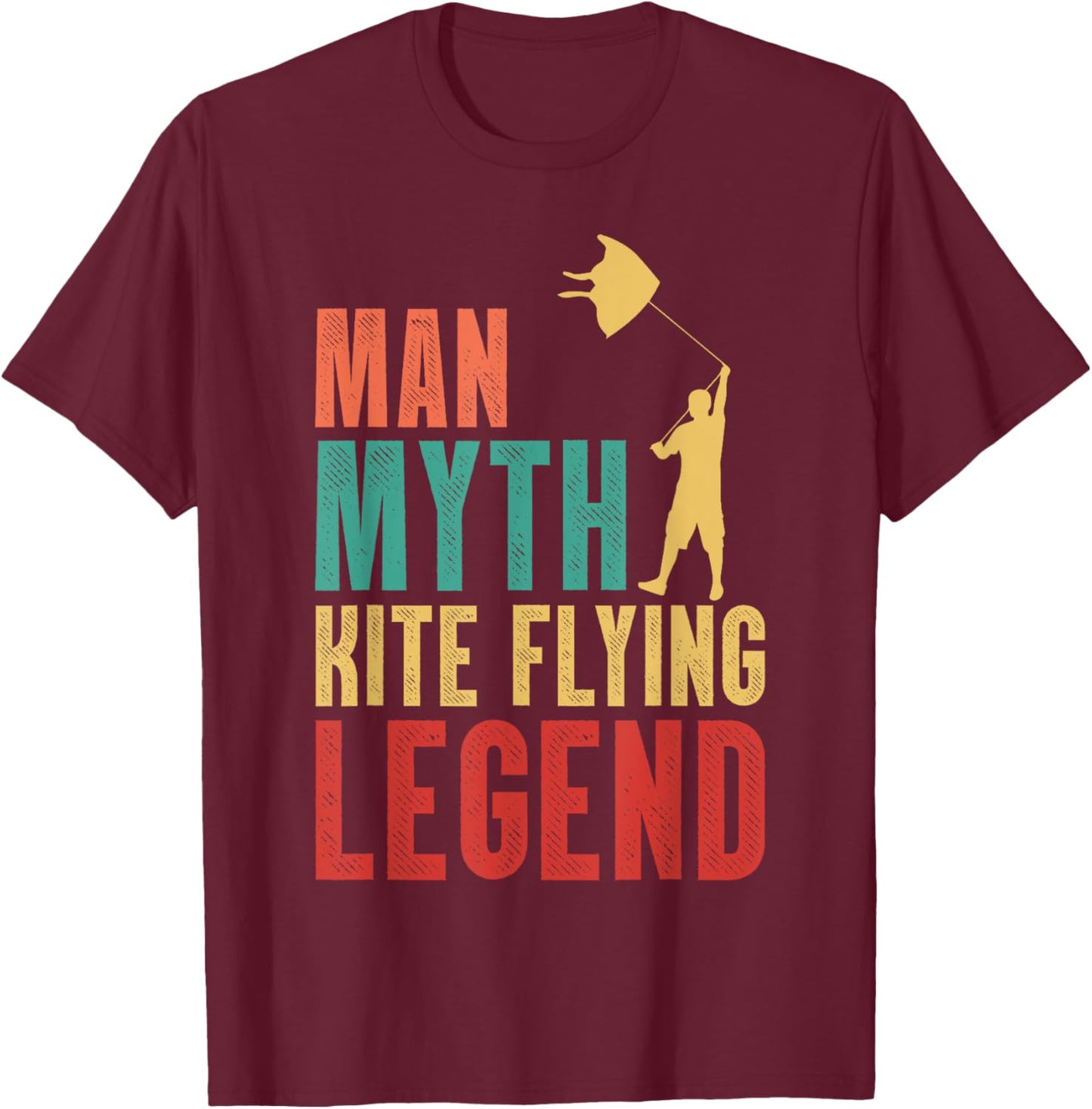 Man Myth Kite Flying Legend Kite Climbing Stunt Kite -Adults Black Short Sleeve Small T-Shirt - T-Shirt | Maroon